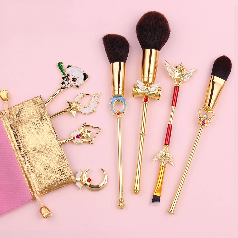 

Pro 8pcs/Set Gold Online Game Magic Girl Fashion Makeup Brushes set Power Foundation Cosmetics Soft Synthetic Hair Kit Pincel