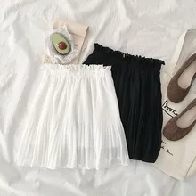 Лето Новая Женская Корейская версия Офисная Женская плиссированная однотонная мини-юбка выше колена