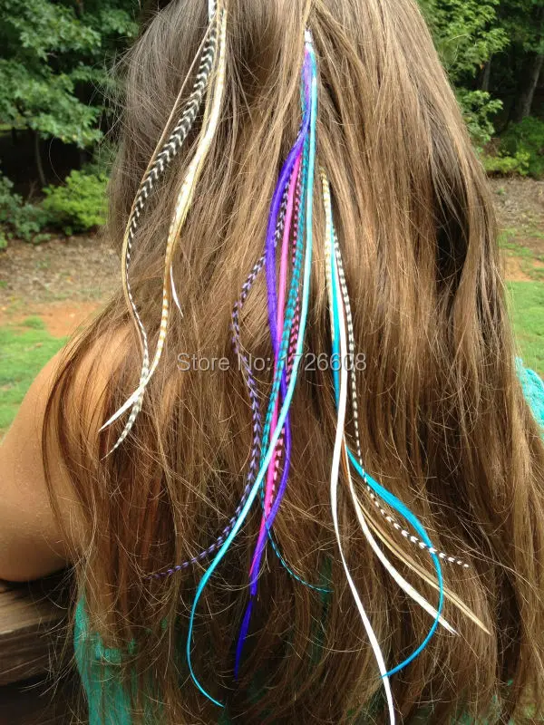 Top Quality Clip On Feathers Extensions In Hair saddle skinny striped