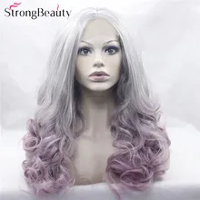 Strongbeauty длинный кудрявый серый парик Синтетический Ombre серебристый розовый/фиолетовый парик на кружеве два тона