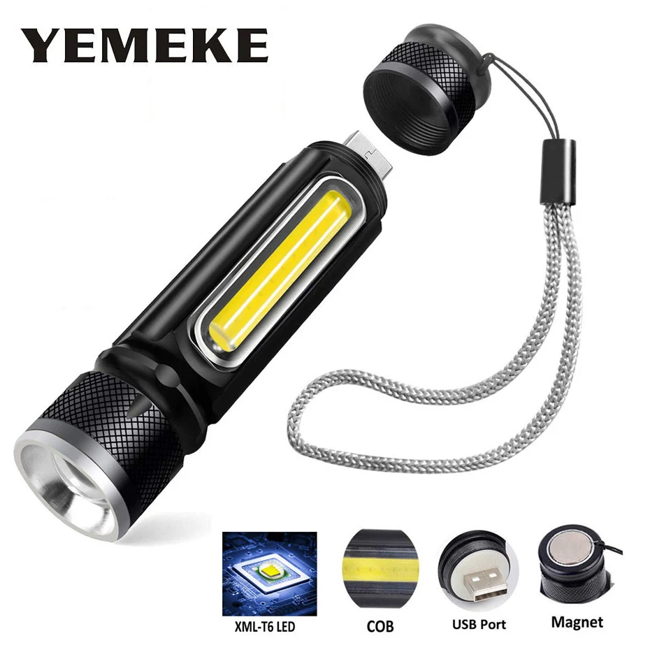 

LED Flashlight Rechargeable T6 Linterna Torch With COB Lamp Built-in lithium battery Powerful Led Flashlight For Outdoor Camping