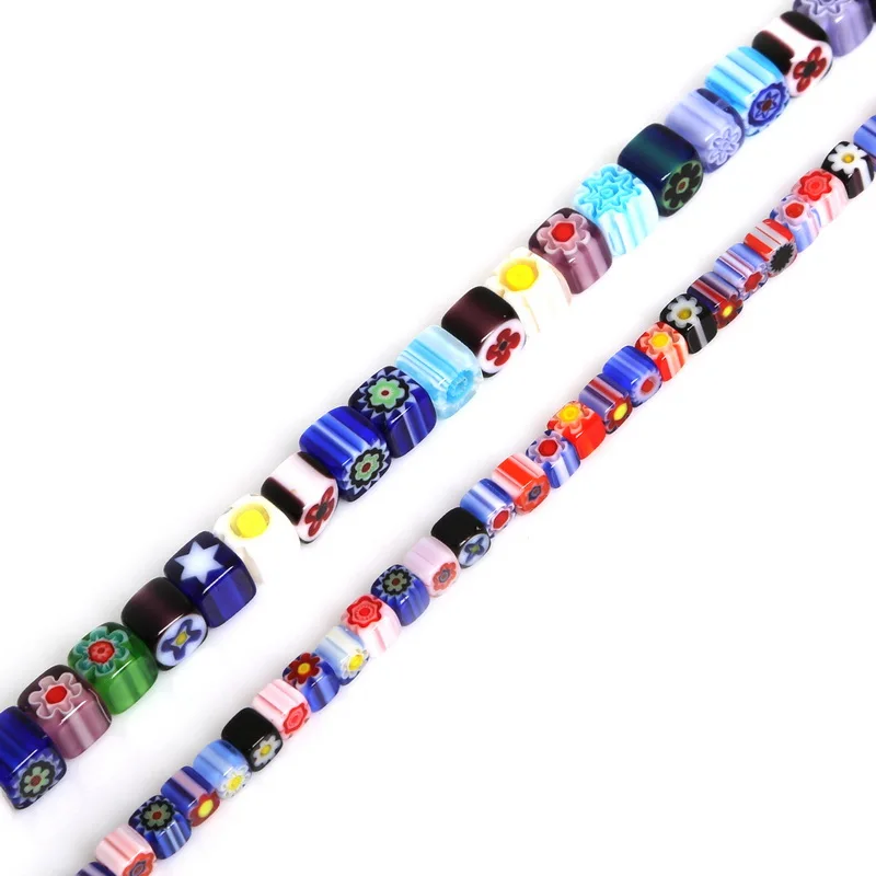 

Hot Sale Square Shape Fashion Millefiori Flower Lampwork Glass Beads Mix Color for Necklace Bracelet DIY Jewelry Making