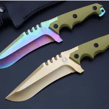 2 цвета! Цвет/позолоченный титановый охотничьи закрепленные ножи, 9Cr18Mov лезвие G10 Ручка выживания Ножи, тактический Ножи