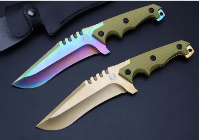 

2 Colors! Color / Golden Titanium Hunting Fixed Knives,9Cr18Mov Blade G10 Handle Survival Knife,Tactical Knife.