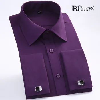 

Dark Purple Striped French Cufflink Men Shirt Long Sleeved Shirt Male Social Business Dress Work Men Business Shirts Formal 4XL