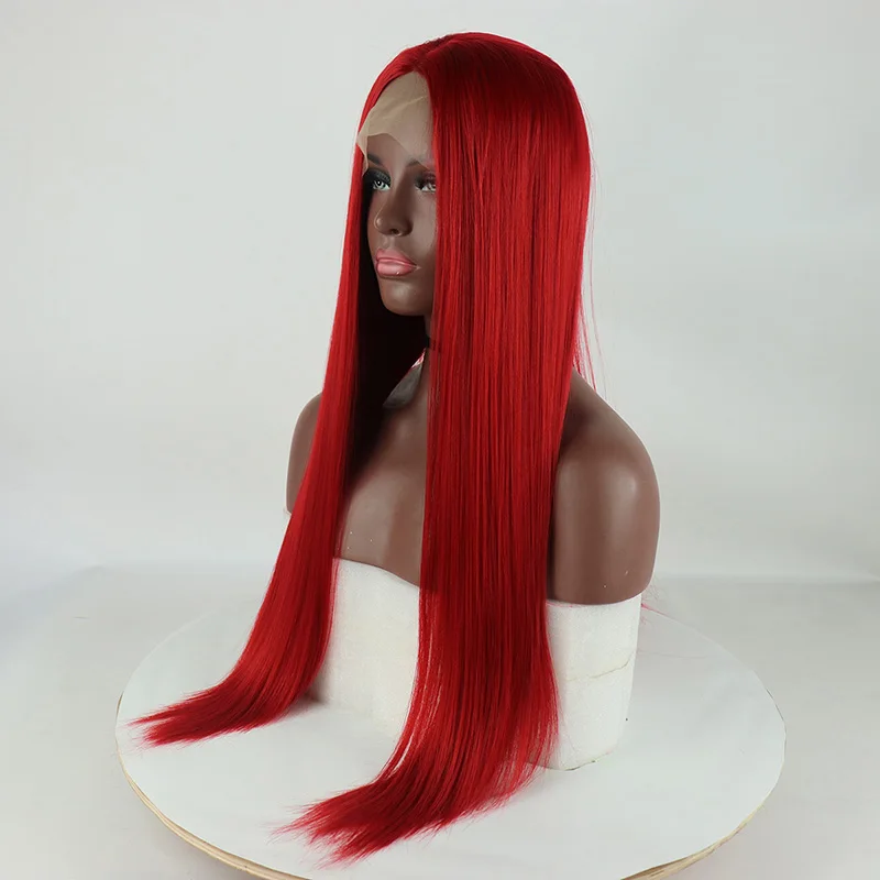  Fantasy Beauty Red Wig Heat Resistant Synthetic Lace Front Wig With Baby Hair Long Straight Hair Wi