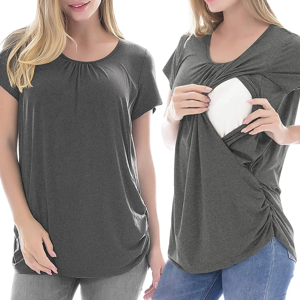 

Women Pregnant Maternity Clothes Short Sleeve Solid Color Nursing Tops Pregnancy Shirt Breastfeeding Clothes Ropa Embarazada