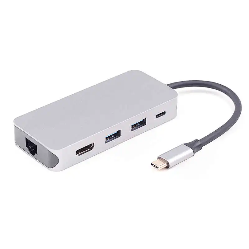

ULT-BEST 8-In-1 3Usb Port Type-C Hub Docking Station Support 4Kx2K Hdmi Rj45 Lan Gigabit Sd/Tf Card Reader Pd Charging Port Ad