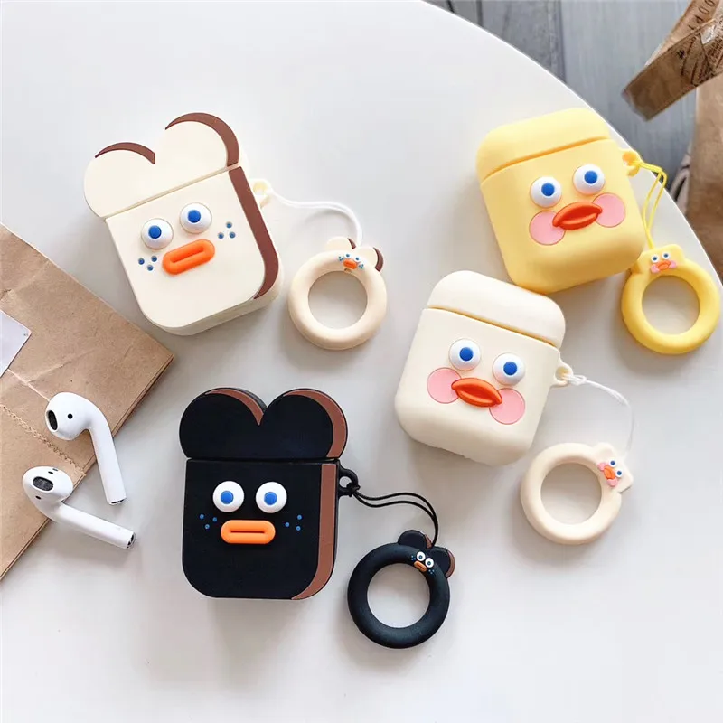 

3D Cute Brunch Brother Sausage Toast Yellow DUDU DUCK Airpods Silicone Case for Apple Airpods 2 Wireless Bluetooth Headset Cover