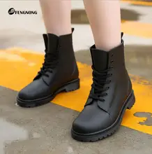 Fashion 2016 Women Rain Boots Rubber Lace Up Women Ankle Boots Waterproof Casual Comfort Ladies Martin Boots Shoes