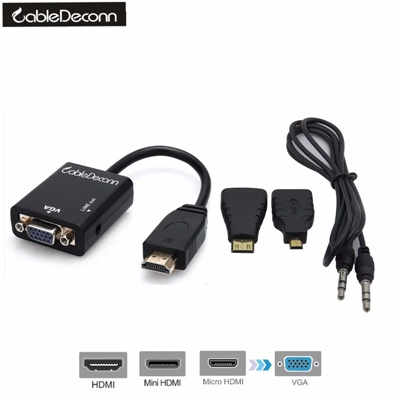 HDMI папа VGA Женский адаптер + Micro Mini к 3в1 кабель конвертер с аудио выходом черный deconn