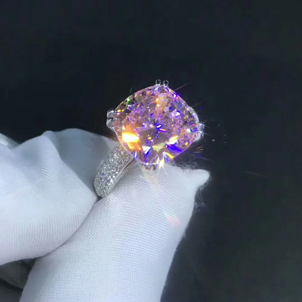 Роскошное кольцо округлой формы 925 Серебряная Подушка огранка 4ct AAAAA Cz камень обручальные Обручальные кольца для женщин Свадебные украшения