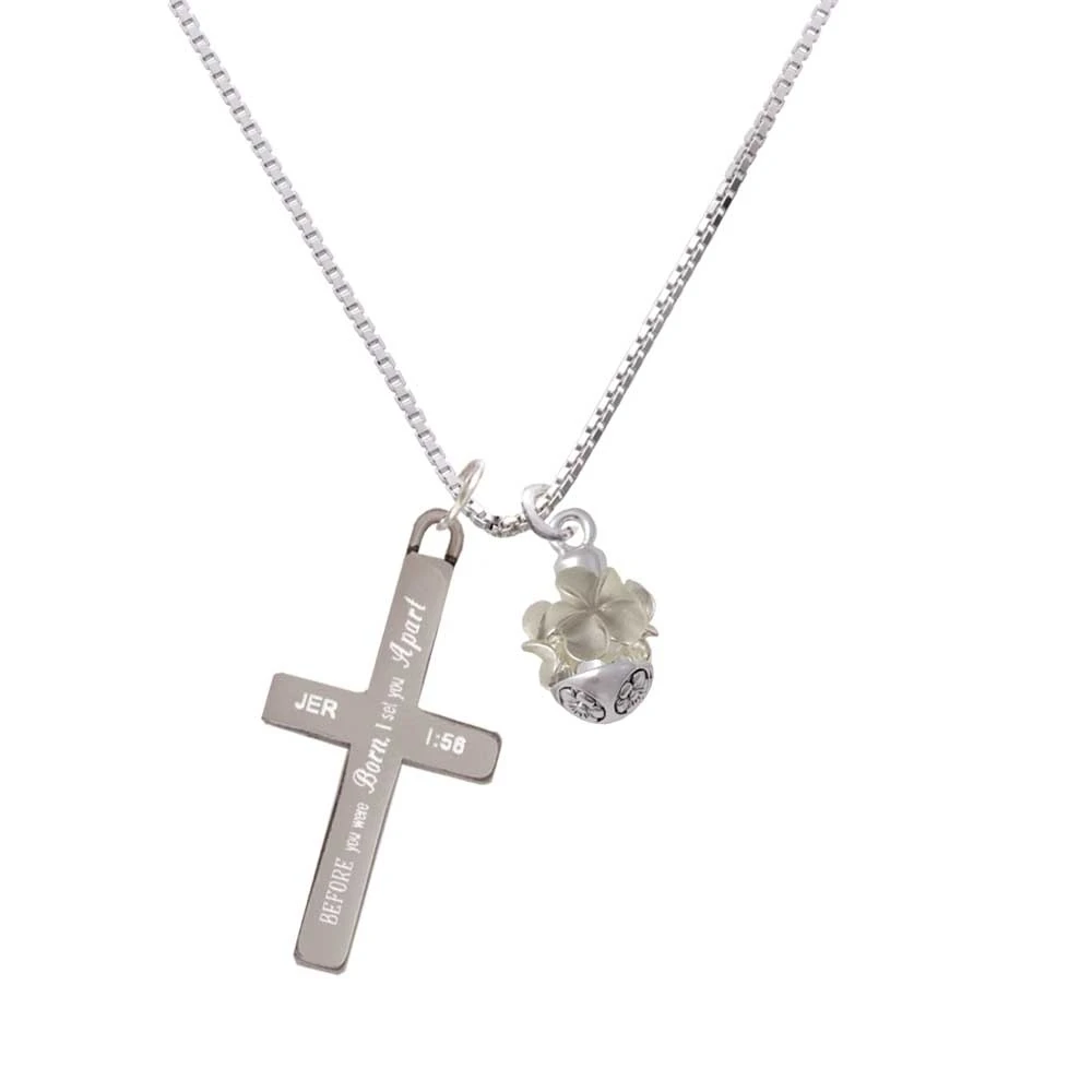 White Plumeria Flowers Spinner - I Set You Apart - Cross Necklace