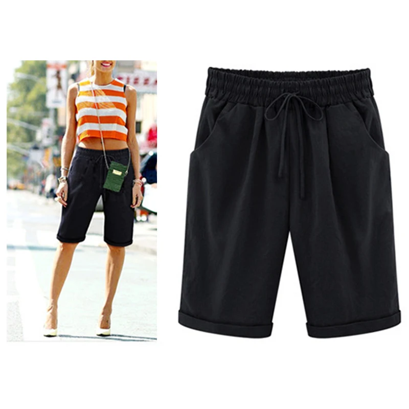 Women Summer Shorts 2018 Loose Mid Elastic Waist Solid Casual Cotton Comfort Women's Clothing Sexy Home Women Shorts Plus Size Shorts