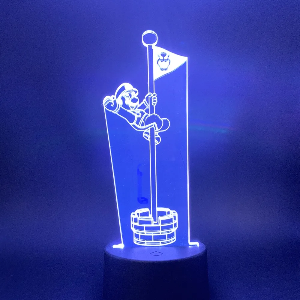 Светодиодный ночник игра Супер Марио прикосновение к цели флаг на палочке классный подарок для детей Детская Спальня украшение стол 3d лампа