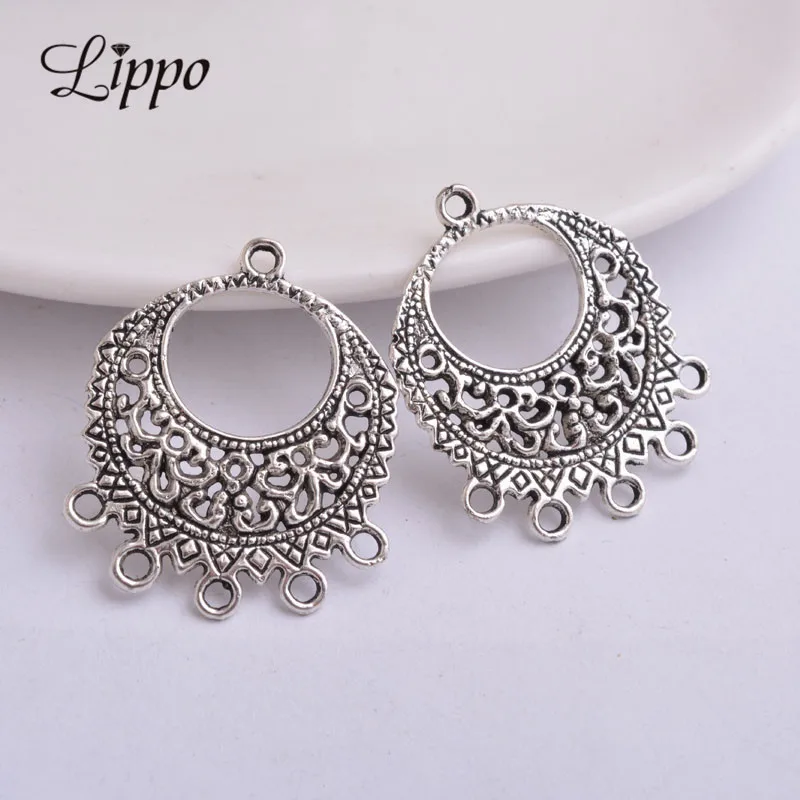 

50pcs Vintage Tibetan silver Round Earrings Connectors Big Flower Long Hanging Ear DIY Earrings Statement Jewelry