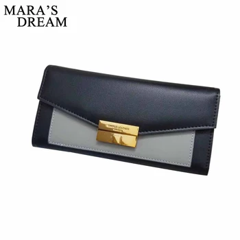 

Mara's Dream Women Clutch 2018 New Wallet PU Leather Patchwork Color Hasp Wallet Female Long Wallet Women Zipper Purse Money Bag
