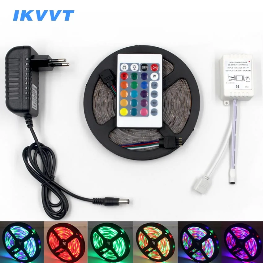 IKVVT RGB Светодиодная лента Водонепроницаемая SMD5050 2835 светильник 12 В светодиодный гибкий диодный ленточный ИК-контроллер источник питания 12 В