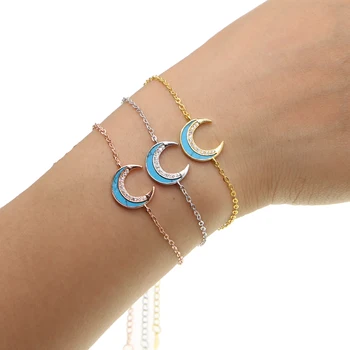 

cute Moon Statement Bracelets Bangles for Women Bohemia blue double horn Anime Curved Cresent Moon Horn Pendant Bracelet femme