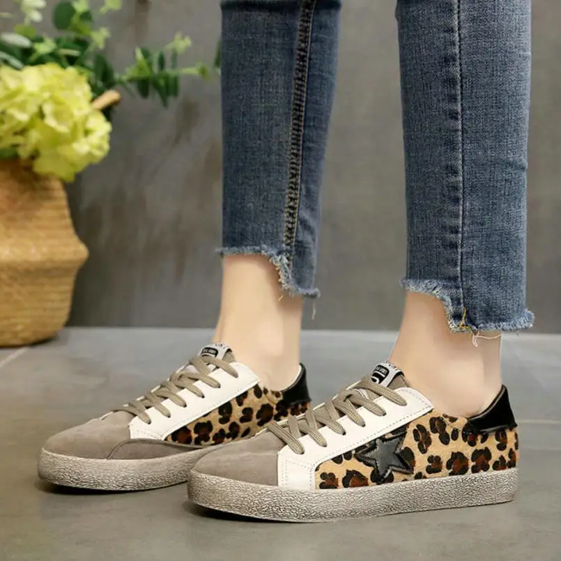 

Sneakers Single Shoes Female Leopard Hair Retro Flat Heel Casual Shoes Women Fashion Canvas Shoes