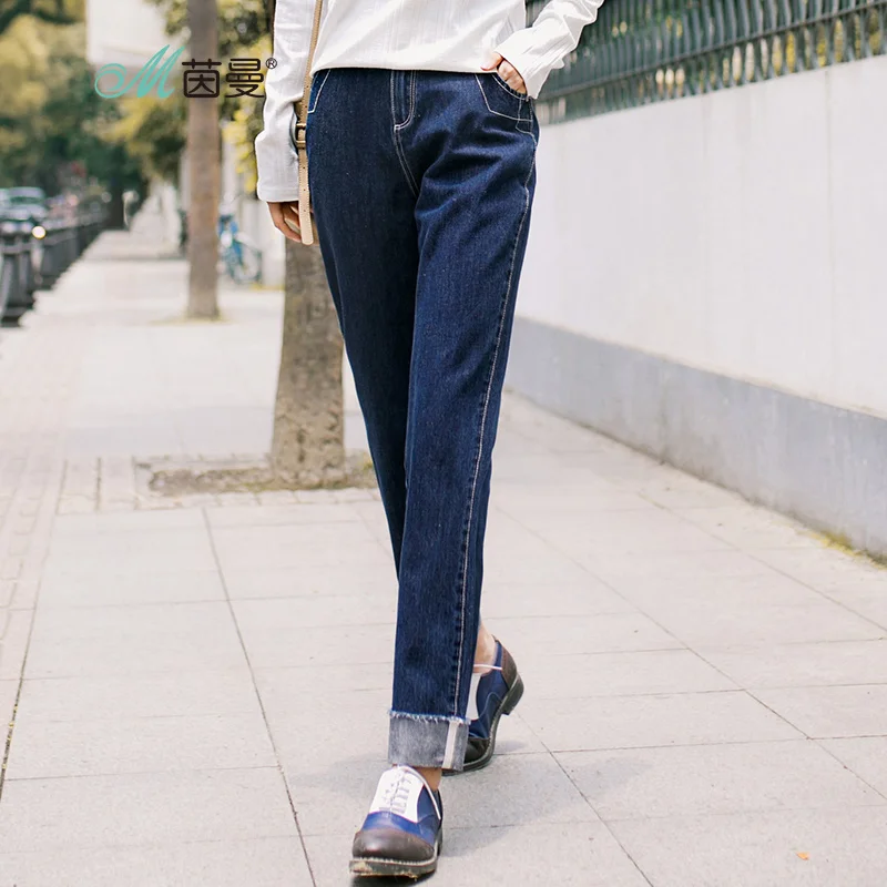 

INMAN Women's Autumn new Vintage Washing Straight Cotton and Linen jeans