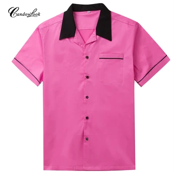 

Candow Look Online Western American Cotton Men Shirt Pink Blue Brown Hip Hop Designer Vintage Party Club Rockabilly Mens Blouse