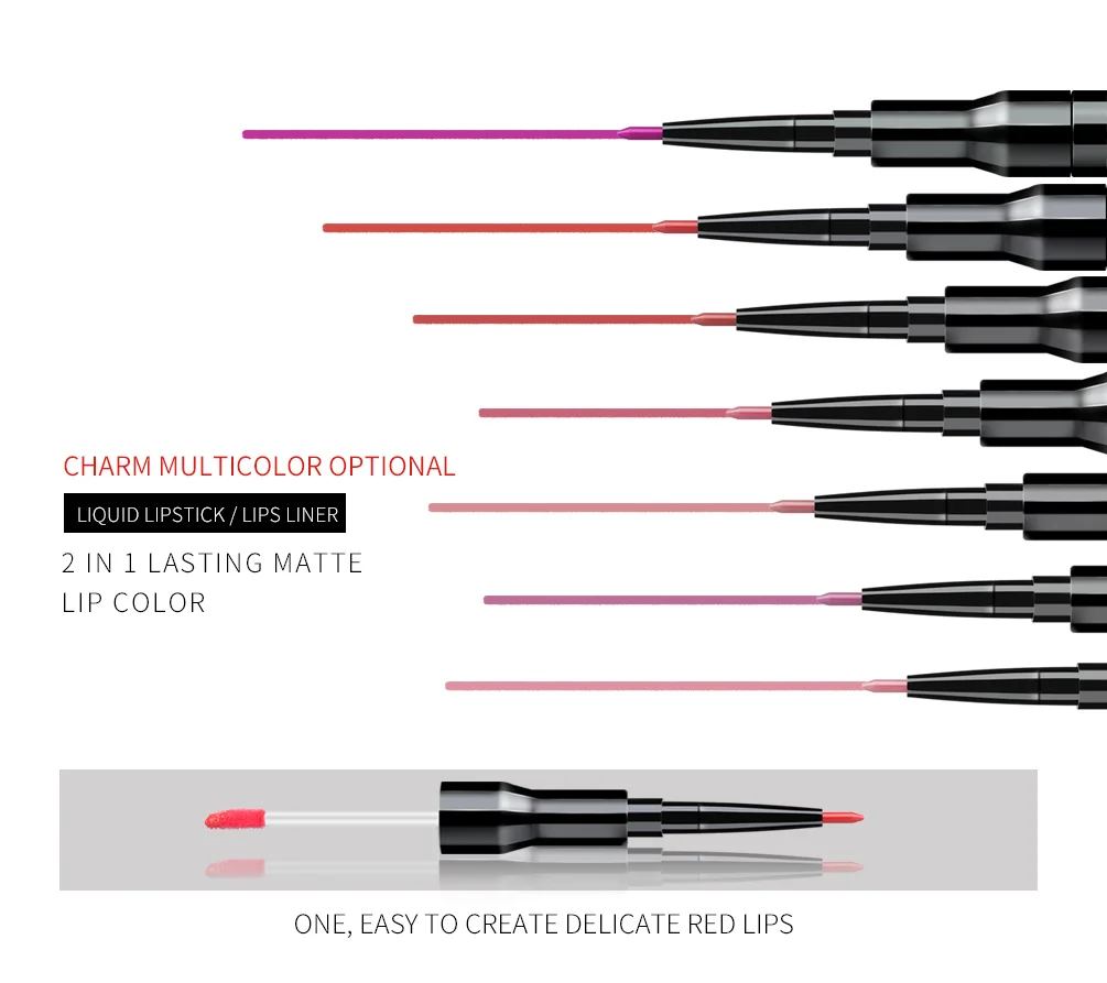 2 в 1 жидкая помада и подводка для губ водонепроницаемый стойкий красный жидкий матовый набор из помад блеск для губ с палочкой макияж