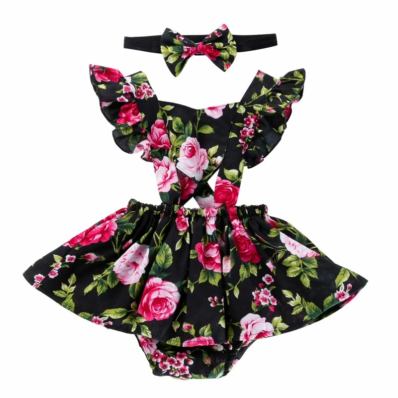

Newborn Infant Baby Girls Summer Floral Printed Mini Dress Sleeveless Hollow Out Waist Girls Sunsuit Outfit