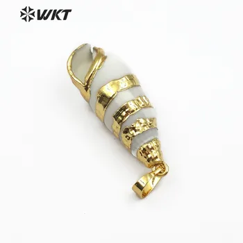 

WT-JP087 Natural Trumpet Shell Jewelry White Color Shell With Gold Trim Pendant Random Size Shell Pendant For Women Necklace
