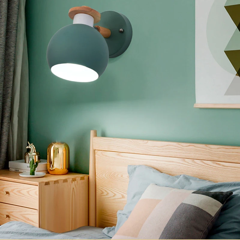 

Modern Macaroon Wooden Wall Lamp Indoor Bedside Funky Swing Europe Wall Light Lounge Reading Metal Decorative Wall Sconces