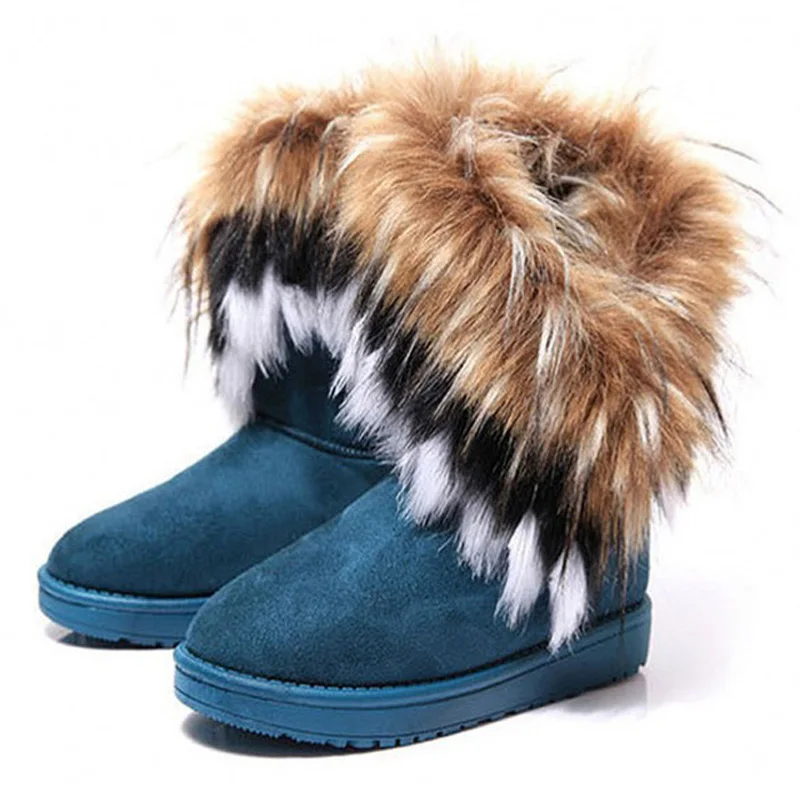 

Fashion Faux Fox Fur Warm Winter Wedges Snow Women Boots Shoes Genuinel Imitation Lady Short Plush Boots Casual Long Snow Shoes