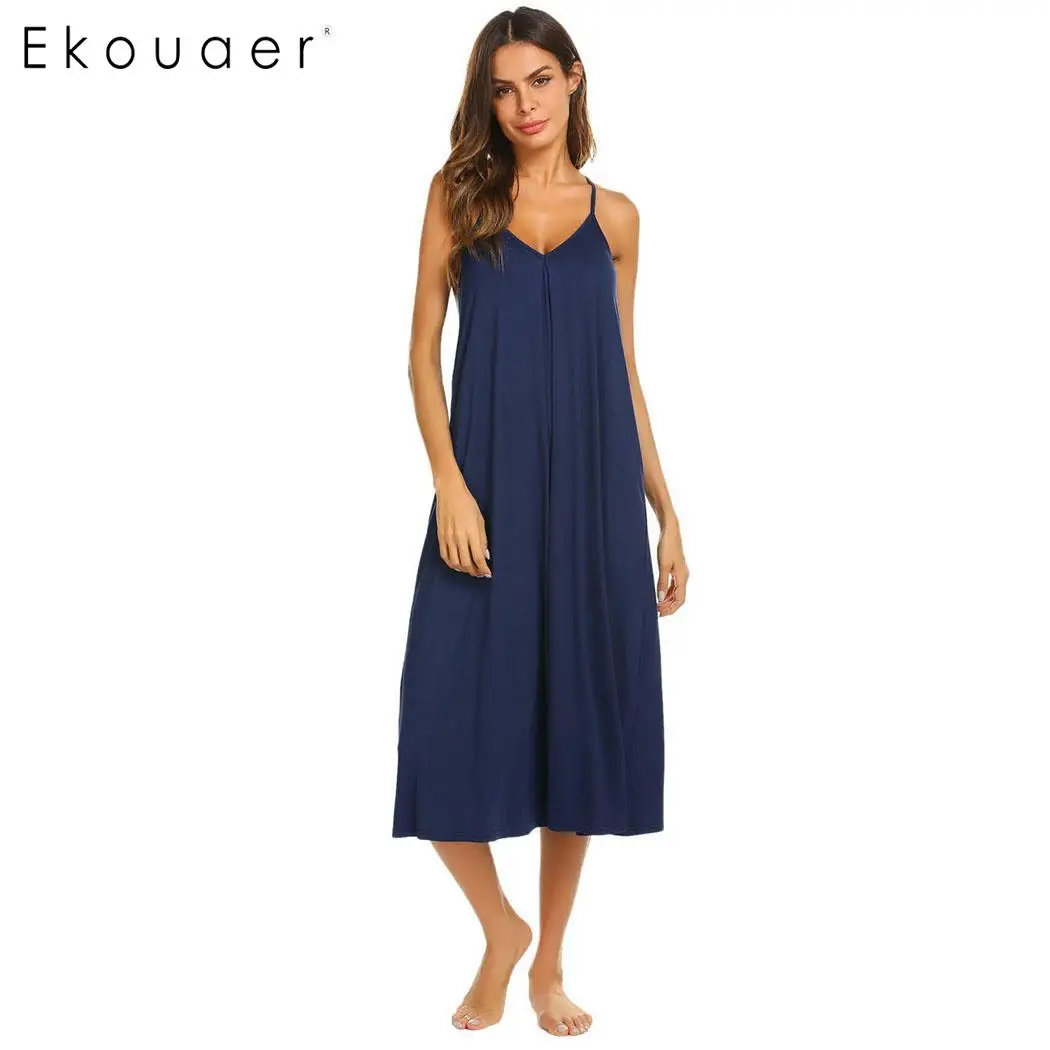 Ekouaer Women Loose Long Nightgown Sleep Lounge Dress Sleepwear