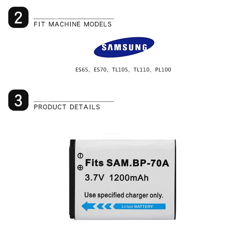 Dinto 1200 мА/ч, 1 шт. BP70A BP-70A BP 70A цифровой Камера Батарея для samsung ES65 ES70 ES71 ES73 ES74 TL105 TL110 PL100 SL50 SL600