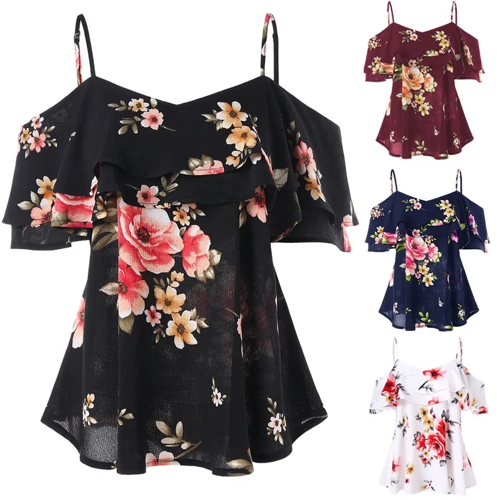 

Women Floral Printing Off Shoulder Shirt Sleeveless Tops