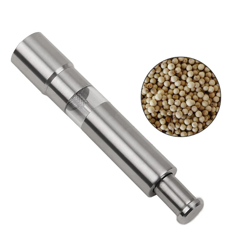 Thumb Push Spice Grinder Kitchen Silver Stainless Steel Gadget Salt Pepper Grinder Seed Sauce