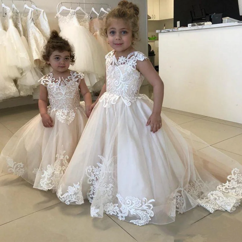 Белые платья для девочек, держащих букет невесты на свадьбе, вечерние наряд для церемоний, кружевные фатиновые платья для первого причастия с рукавами-крылышками для маленьких девочек - Цвет: Picture style
