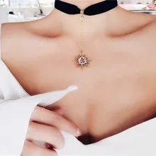 Корейское синее бархатное ожерелье-чокер, индивидуальные стразы, подвеска в виде звезды, ожерелье для женщин