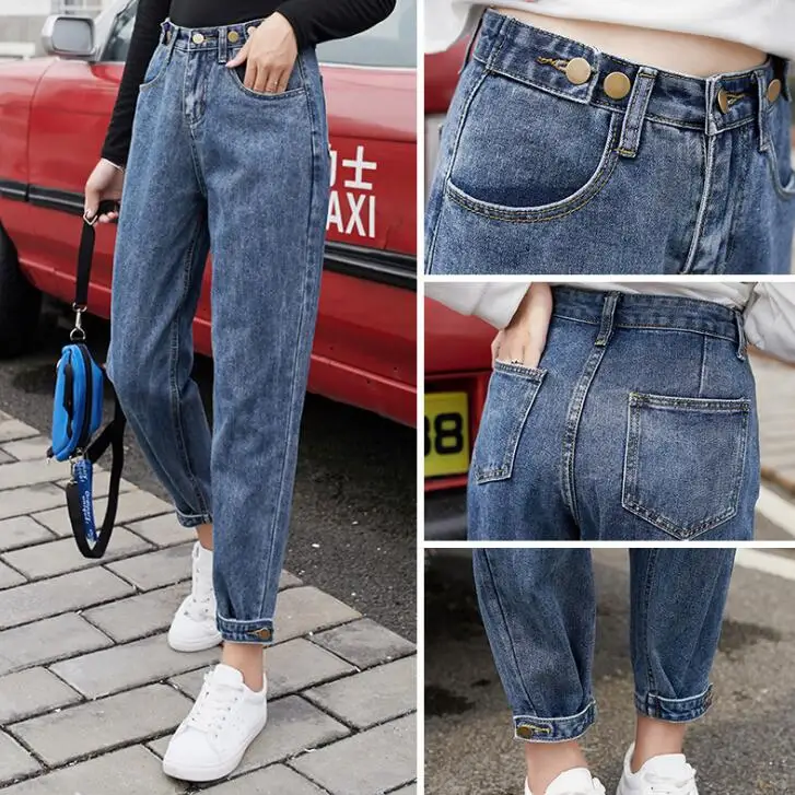 Mom Jeans High Waist cintura alta Vintage Pencil Pants Jeans Boyfriend Casual Denim Trousers For Women Black Blue Plus Size 2019