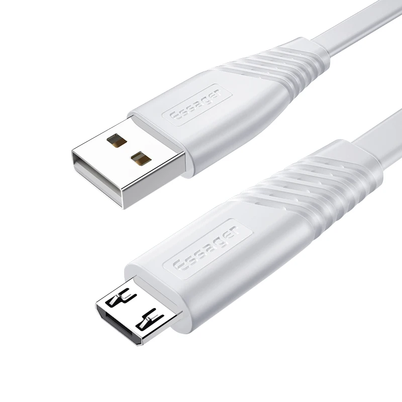 Essager плоский Micro USB кабель для Xiaomi Redmi samsung 2.4A Быстрая зарядка Microusb кабель для зарядного устройства Android кабели для мобильных телефонов - Цвет: White