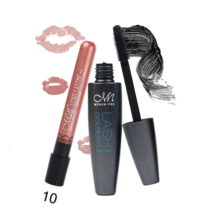 MENOW Марка Cosmetics set 1 шт. Водонепроницаемый удлинение Тушь для ресниц и 1 шт. 14 Цвет дополнительно Бархат Блеск для губ составляют 5304