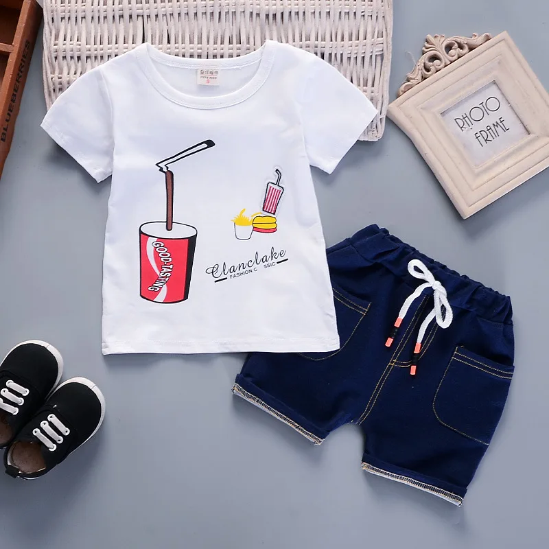 BibiCola/летние комплекты одежды для маленьких мальчиков, детская одежда для мальчиков топы с героями мультфильмов+ шорты, спортивный костюм из 2 предметов детский хлопковый спортивный костюм