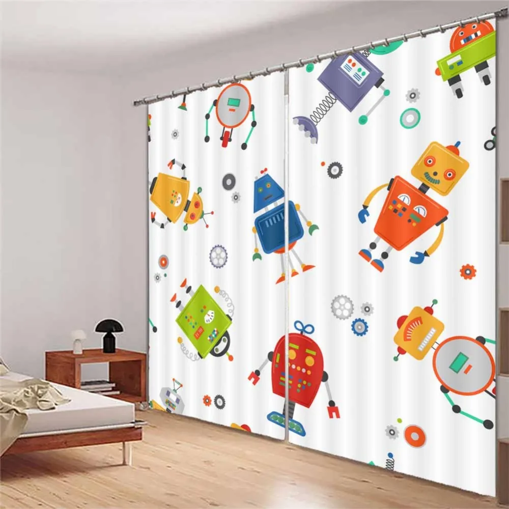 

Cartoon robot 3D Curtains For Bedroom Kids Living Room Drapes Fabric Polyester Set with Hooks Factory direct sale