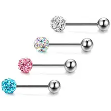 MODRSA 1 шт. кристалл проложили мяч язык кольца нержавеющая сталь прямой пирсинг-штанга для языка спираль перегородка пирсинг ювелирные изделия для тела