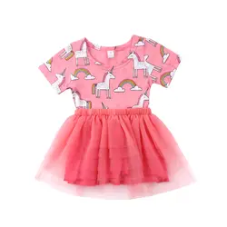 Новорожденный малыш для маленьких девочек Розовый Единорог платье-пачка из тюля вечерние праздничное платье на день рождения для Одежда