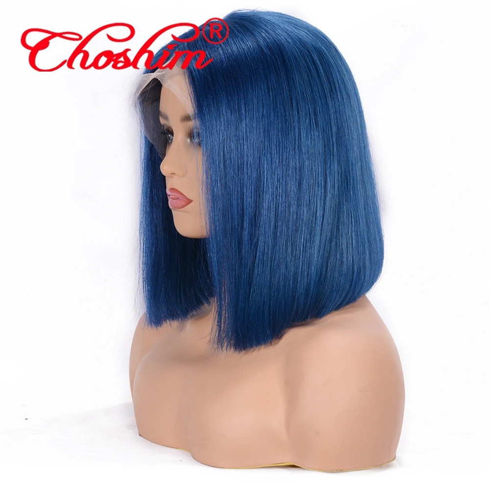 

Remy Brazilian Straight Human Hair Blue Wig for Women 8-14 Inches Medium/Short Bob Lace Front Wigs Blue for Summer Season