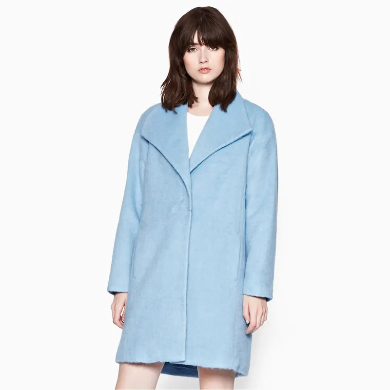 New Women Fashion blue Winter Wool Suit Big Lapel Collar