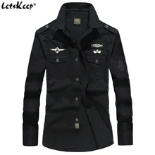 LetsKeep Men's Military long sleeve shirt vintage army shirts men cotton shirt Plus size M-6XL, ZA577