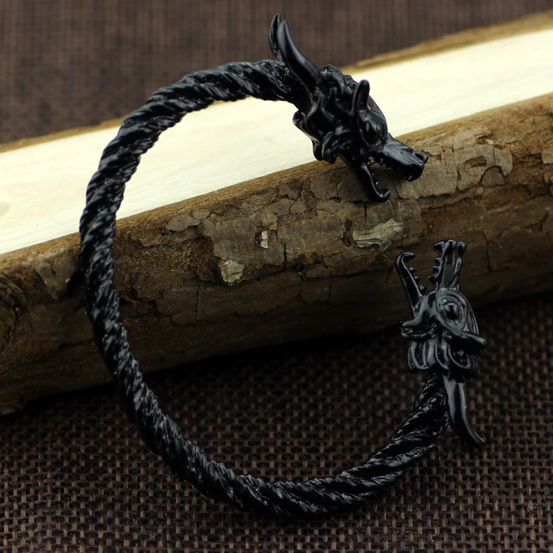Викинг панк двойной дракон браслеты крутой Готический Высокое качество мужской браслет ювелирные аксессуары Подарки для мужчин