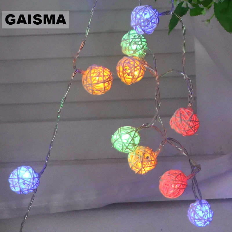 

1.5M 3M 6M Battery Operated Rattan Ball LED String Lights Christmas Garland Wedding Fairy Lights Decoration For Holiday Party