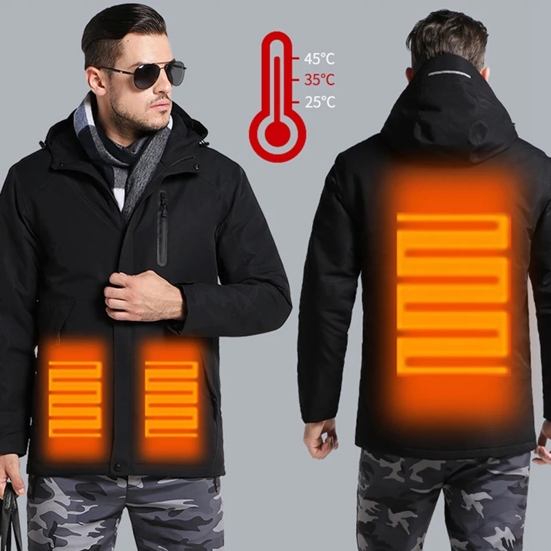 Зимние куртки с инфракрасным подогревом USB для мужчин и женщин, ветрозащитная Водонепроницаемая ветровка, флисовое повседневное пальто с капюшоном, мужская одежда